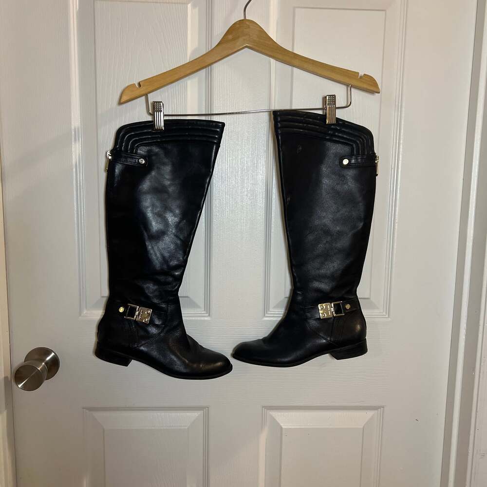 Anne Klein Kaydon Black Leather Knee-High Riding Boots Size 6